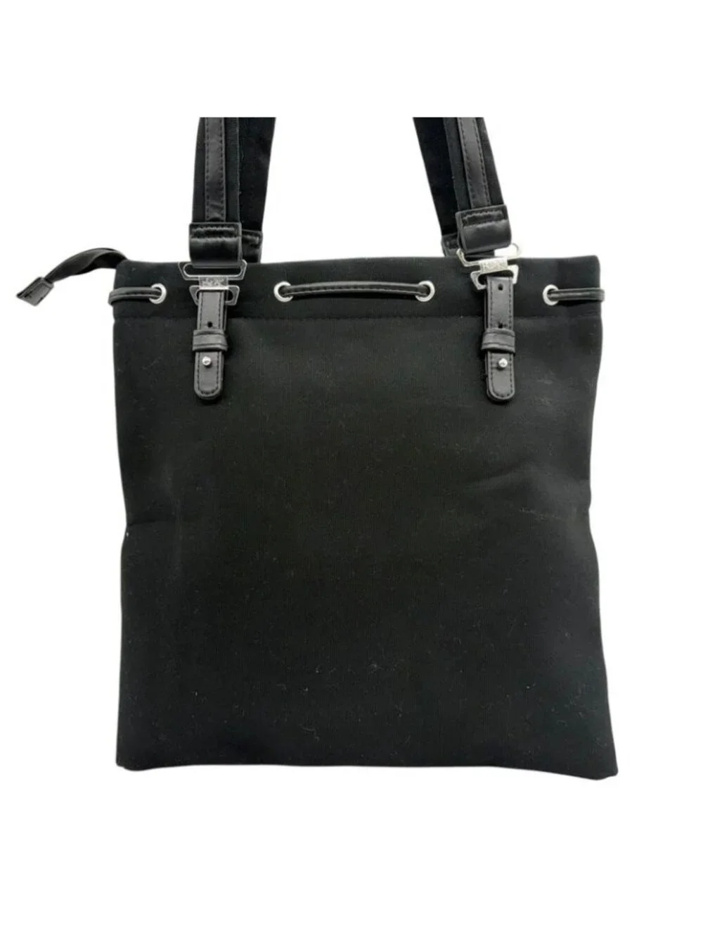 Saint Laurent Yves YSL Tote Shoulder Canvas Leather Black Gold Big Logo Classic - Picture 3 of 10